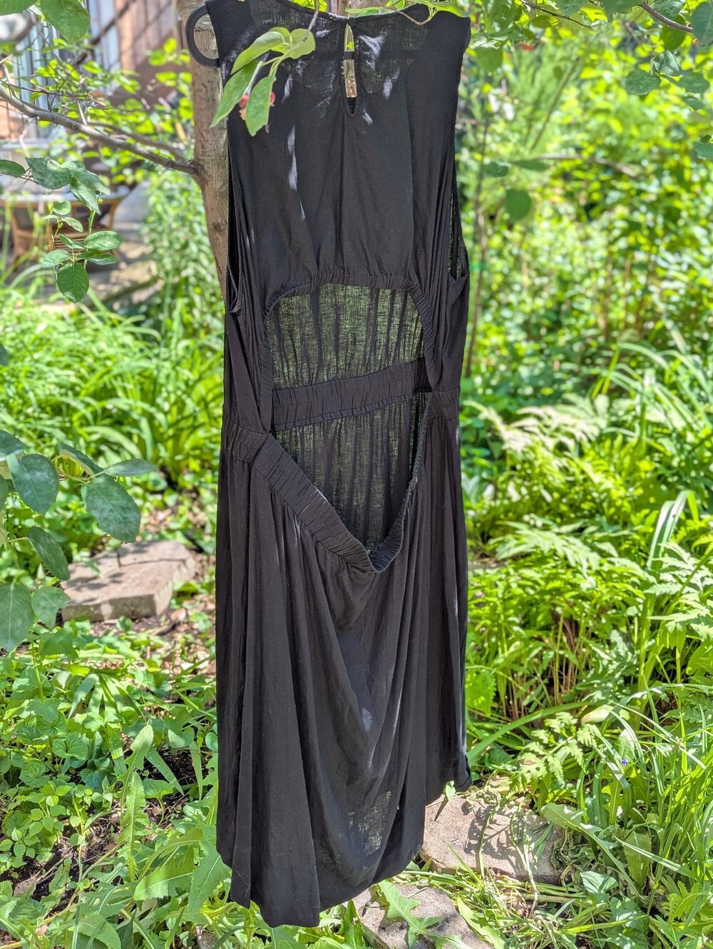 100% Linen Plus Size Black Midi Dress | Open Back | Scandinavian Minimal | 2X - Picture 7 of 10